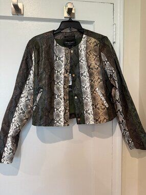 Cynthia Rowley - Women's Snake-Embossed Vegan Leather Bomber Jacket